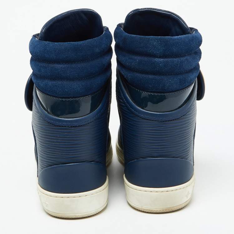 Pre Owned Louis Vuitton Blue Epi Leather and Suede Postmark Wedge Sneakers Size 36