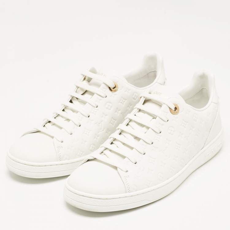 Pre Owned Louis Vuitton White Monogram Debossed Leather Frontrow Sneakers Size 37.5