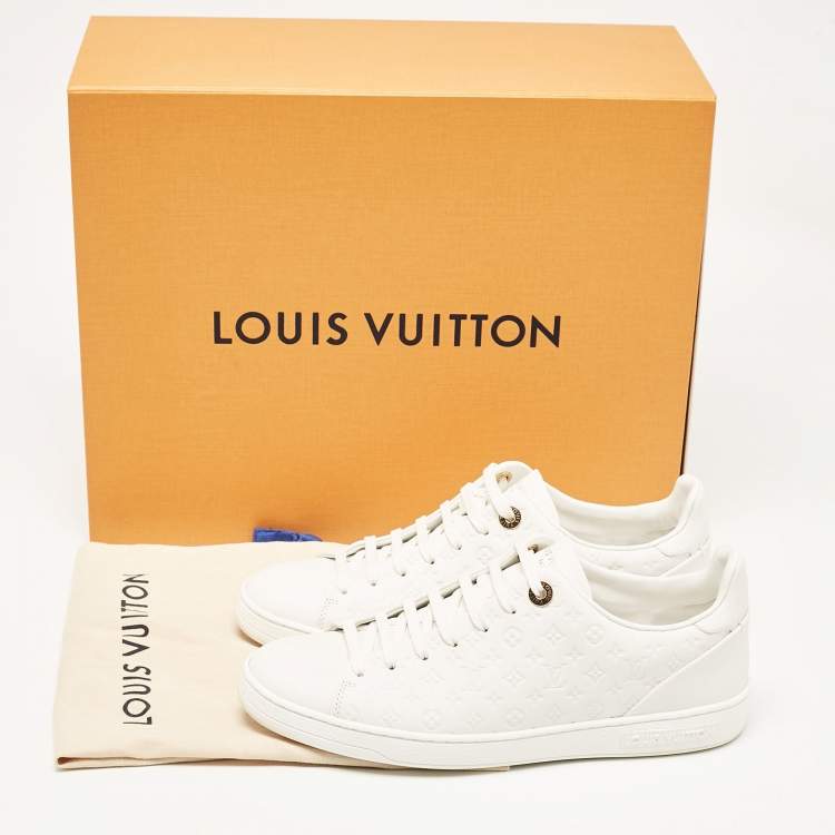 Pre Owned Louis Vuitton White Monogram Debossed Leather Frontrow Sneakers Size 37.5