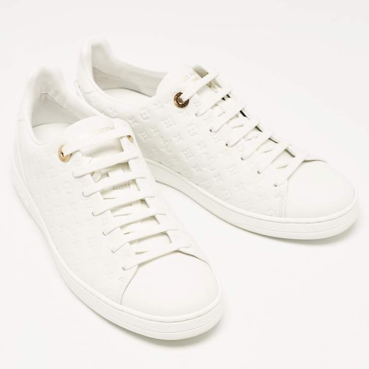Pre Owned Louis Vuitton White Monogram Debossed Leather Frontrow Sneakers Size 37.5