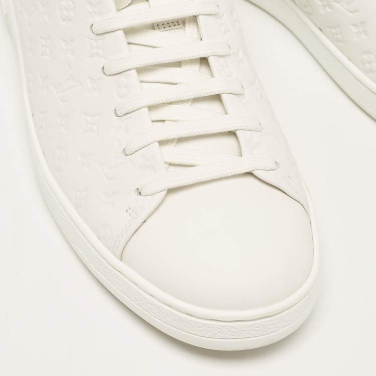 Pre Owned Louis Vuitton White Monogram Debossed Leather Frontrow Sneakers Size 37.5
