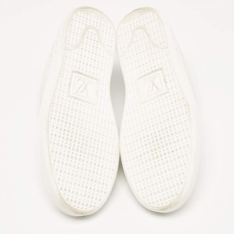 Pre Owned Louis Vuitton White Monogram Debossed Leather Frontrow Sneakers Size 37.5