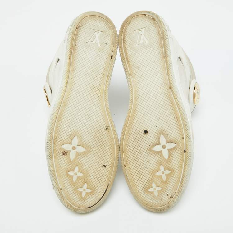 Pre Owned Louis Vuitton White Epi Leather and Suede Postmark Wedge Sneakers Size 39