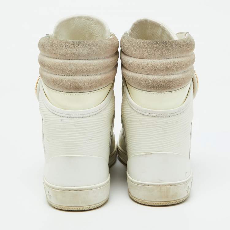 Pre Owned Louis Vuitton White Epi Leather and Suede Postmark Wedge Sneakers Size 39