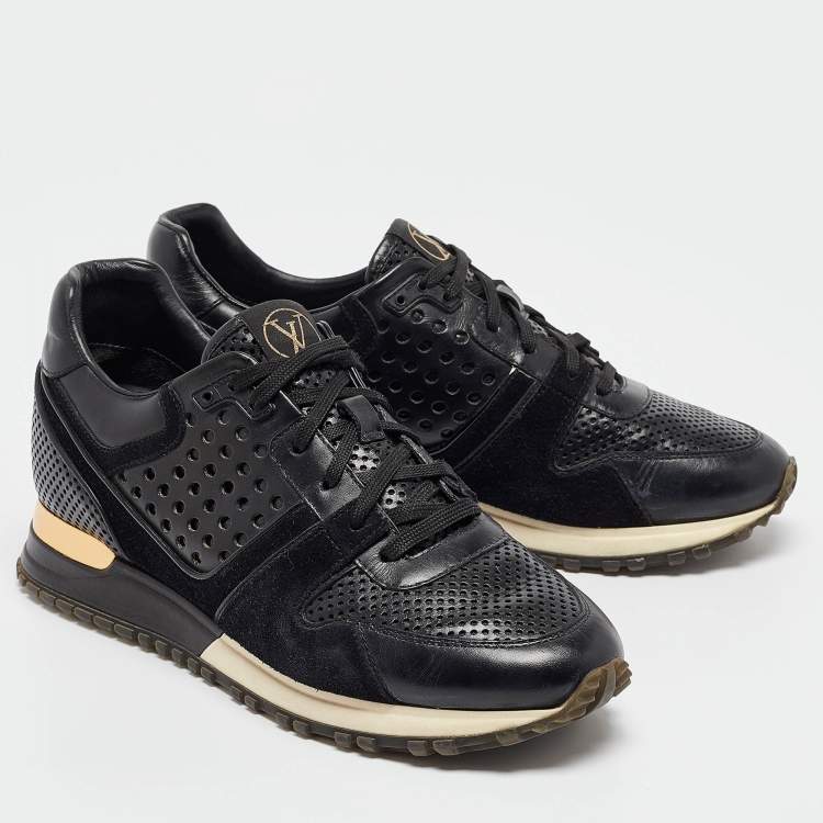 Pre Owned Louis Vuitton Black Leather and Suede Run Away Lace Up Sneakers Size 39