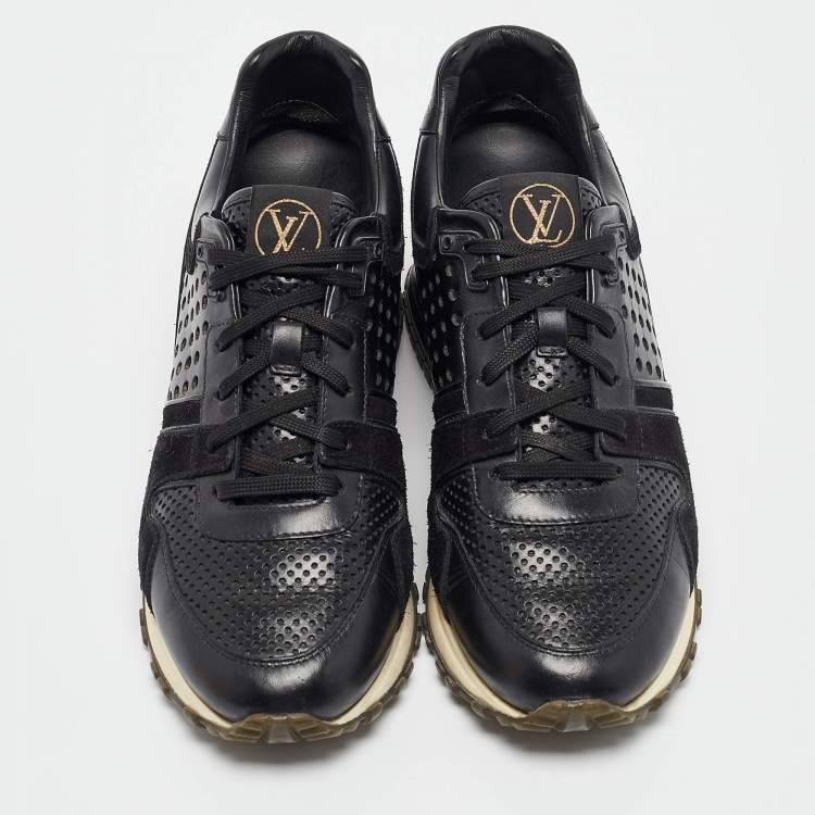 Pre Owned Louis Vuitton Black Leather and Suede Run Away Lace Up Sneakers Size 39