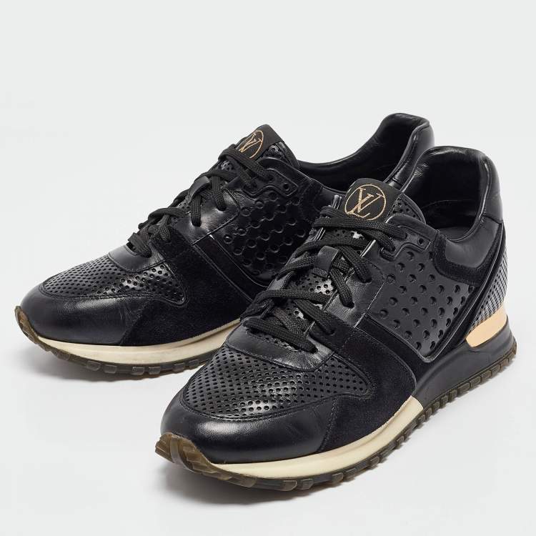 Pre Owned Louis Vuitton Black Leather and Suede Run Away Lace Up Sneakers Size 39