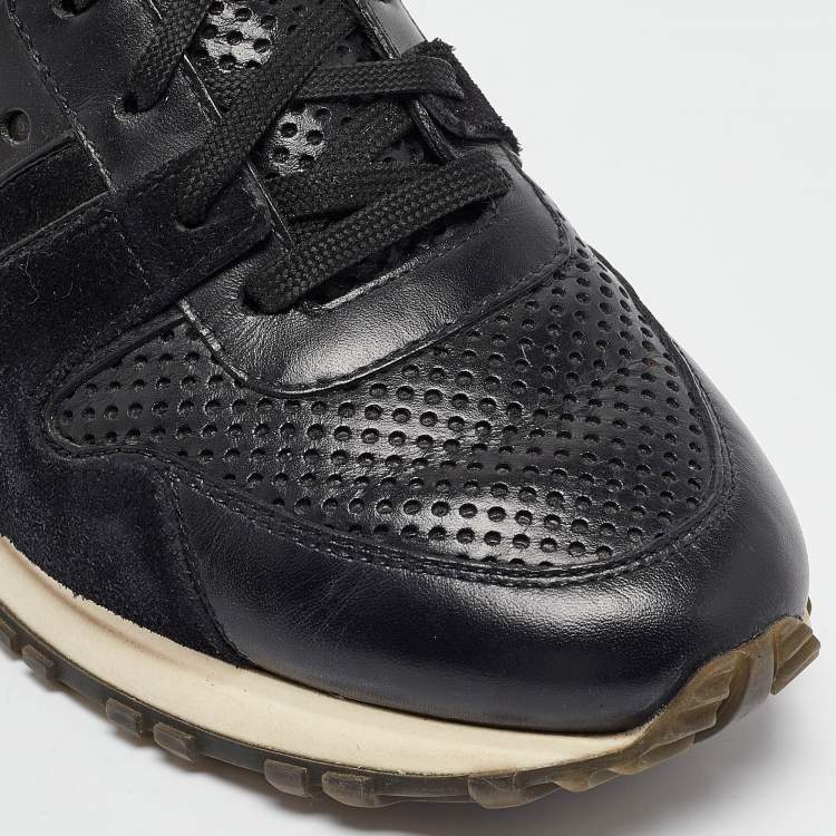 Pre Owned Louis Vuitton Black Leather and Suede Run Away Lace Up Sneakers Size 39