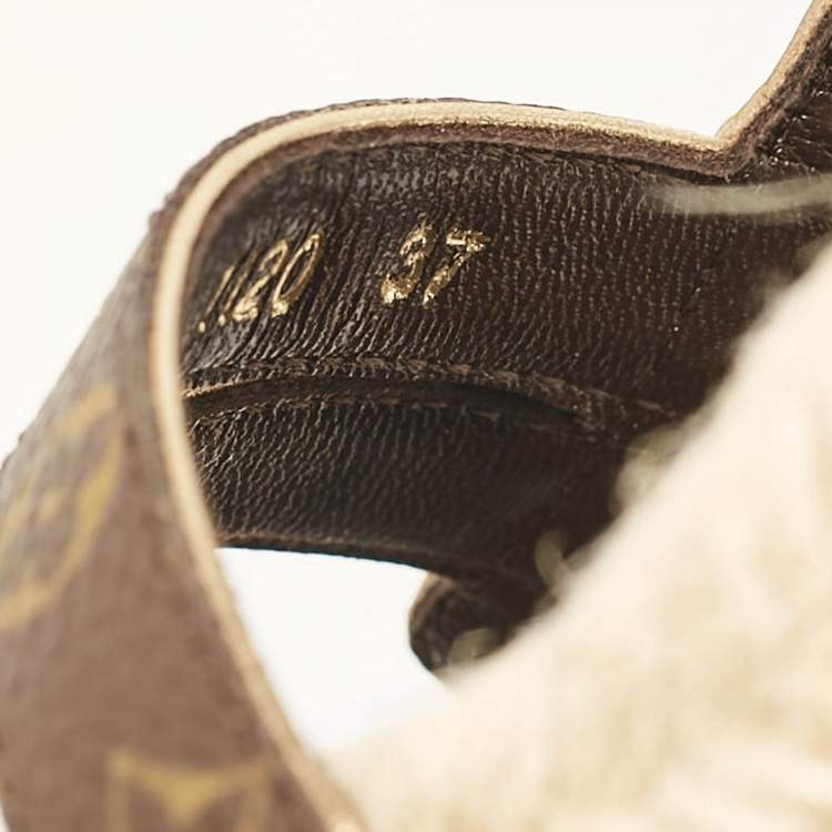 Pre Owned Louis Vuitton Gold Monogram Canvas and Leather Bahamas Wedge Sandals Size 37