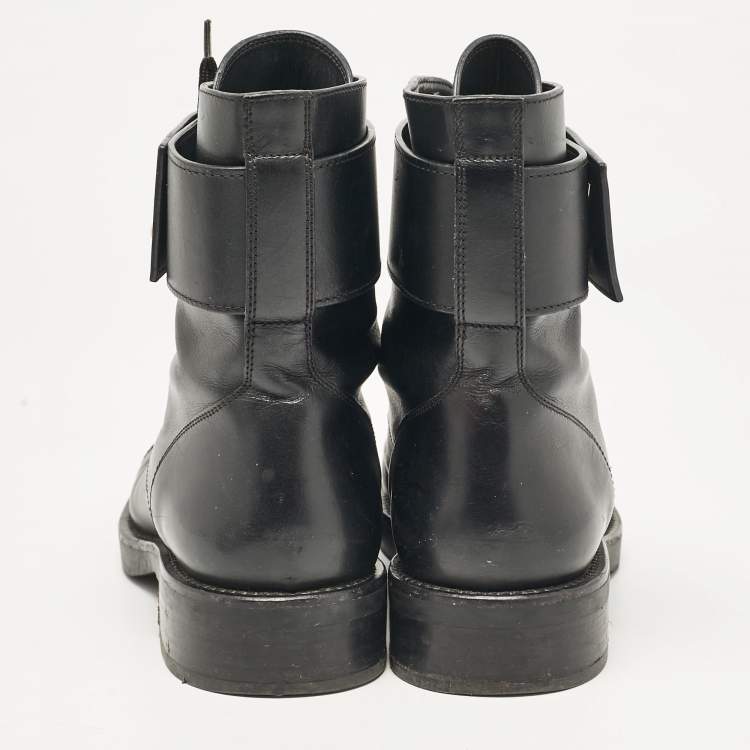 Pre Owned Louis Vuitton Black Leather Wonderland Flat Ranger Ankle Length Boots Size 38