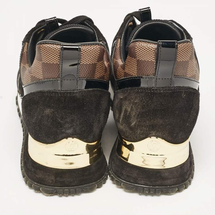 Pre Owned Louis Vuitton Black/Brown Mesh and Damier Ebene Canvas Run Away Sneakers Size 37