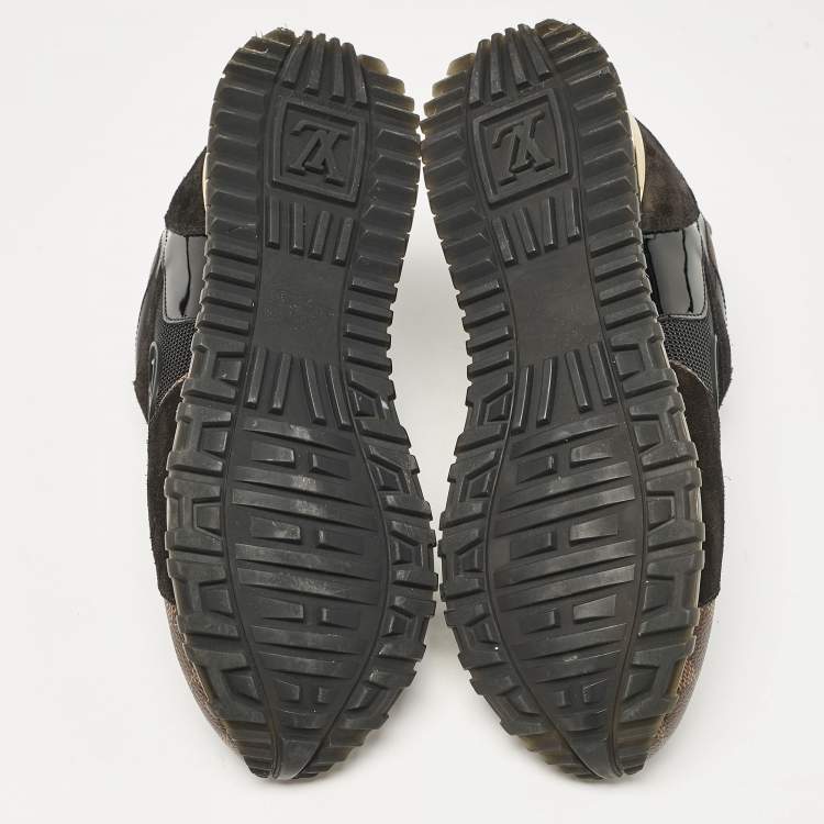 Pre Owned Louis Vuitton Black/Brown Mesh and Damier Ebene Canvas Run Away Sneakers Size 37