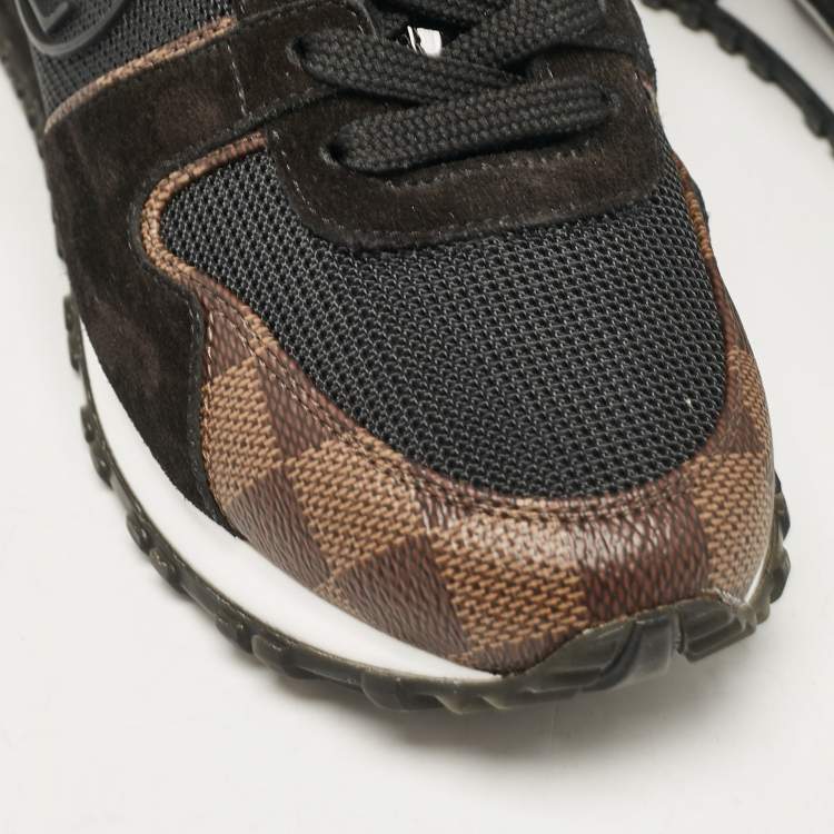 Pre Owned Louis Vuitton Black/Brown Mesh and Damier Ebene Canvas Run Away Sneakers Size 37