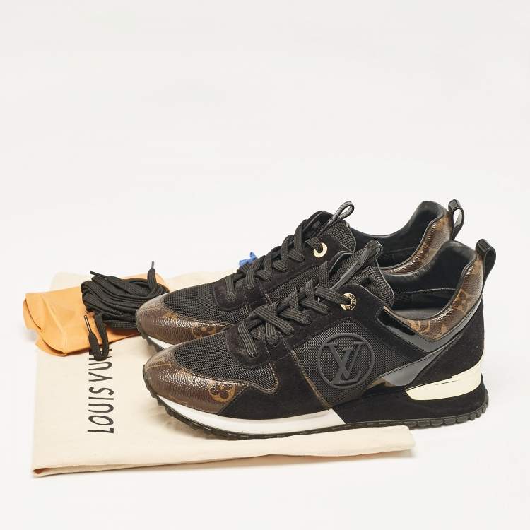 Pre Owned Louis Vuitton Black/Brown Mesh and Monogram Canvas Run Away Sneakers Size 38