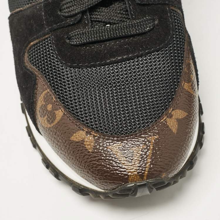 Pre Owned Louis Vuitton Black/Brown Mesh and Monogram Canvas Run Away Sneakers Size 38