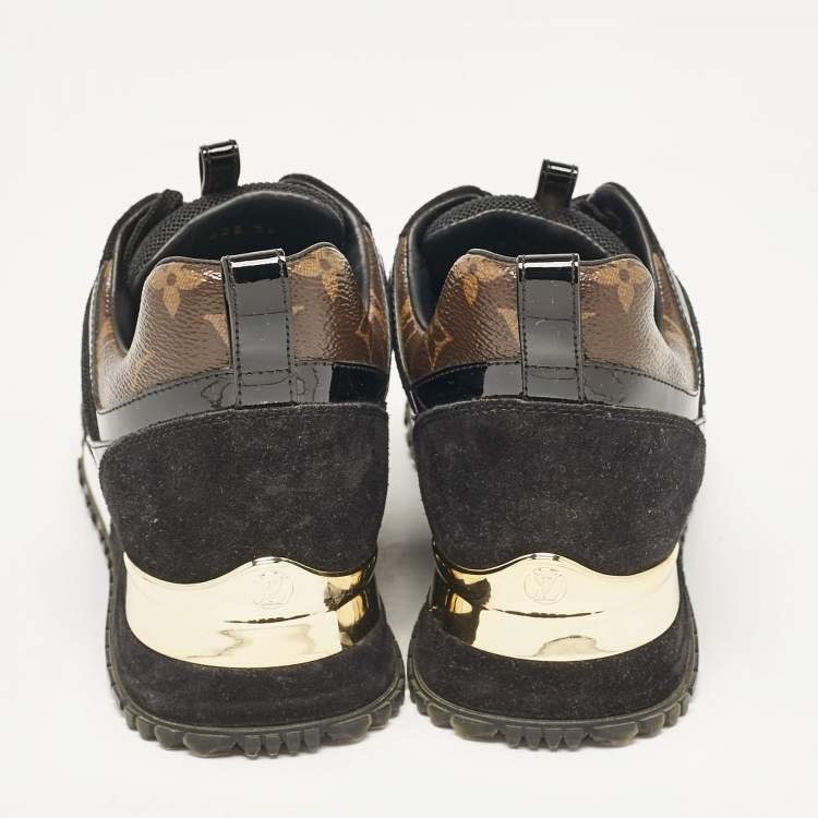Pre Owned Louis Vuitton Black/Brown Mesh and Monogram Canvas Run Away Sneakers Size 38