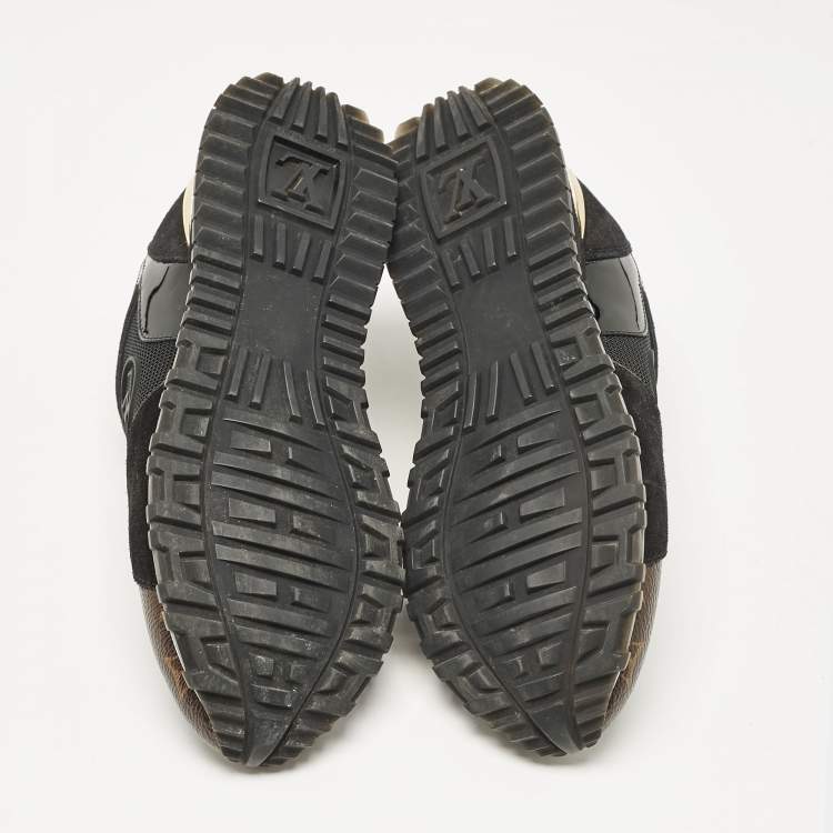 Pre Owned Louis Vuitton Black/Brown Mesh and Monogram Canvas Run Away Sneakers Size 38