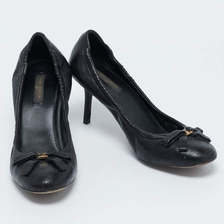 Pre Owned Louis Vuitton Black Monogram Perforated Leather Elba Pumps Size 37