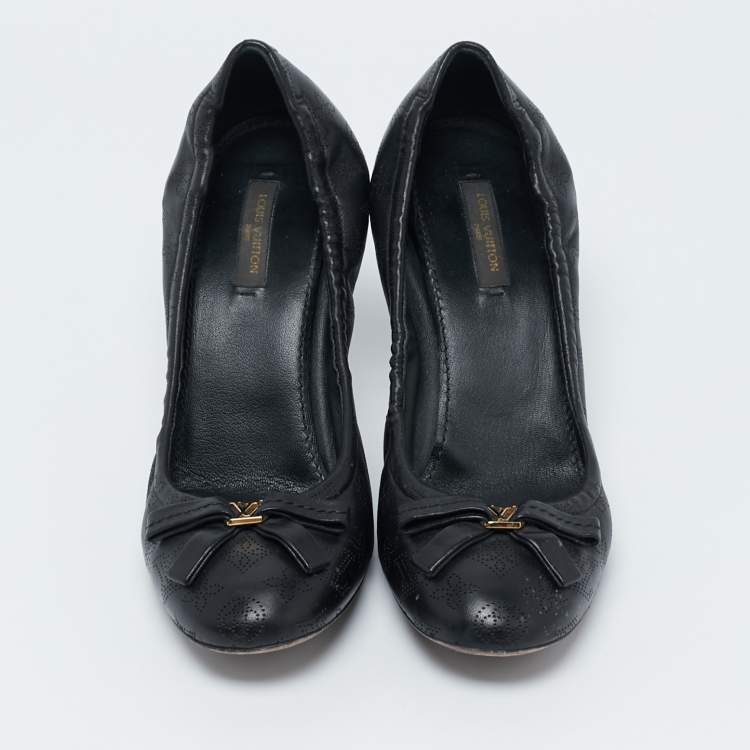 Pre Owned Louis Vuitton Black Monogram Perforated Leather Elba Pumps Size 37