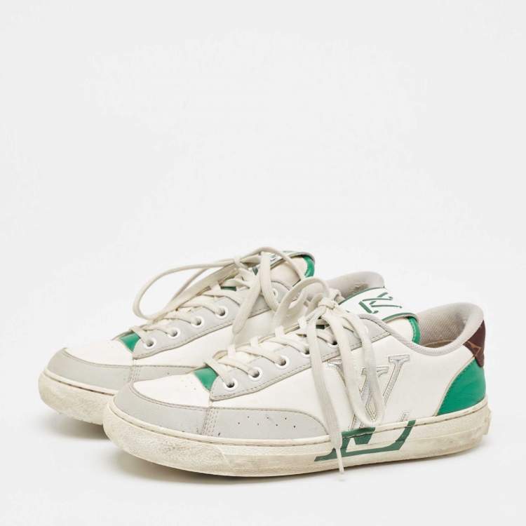 Pre Owned Louis Vuitton White/Green Leather Charlie Sneakers Size 38