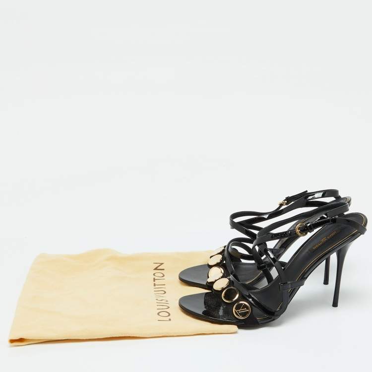 Pre Owned Louis Vuitton Black Patent Leather Criss Cross Strappy Sandals Size 40