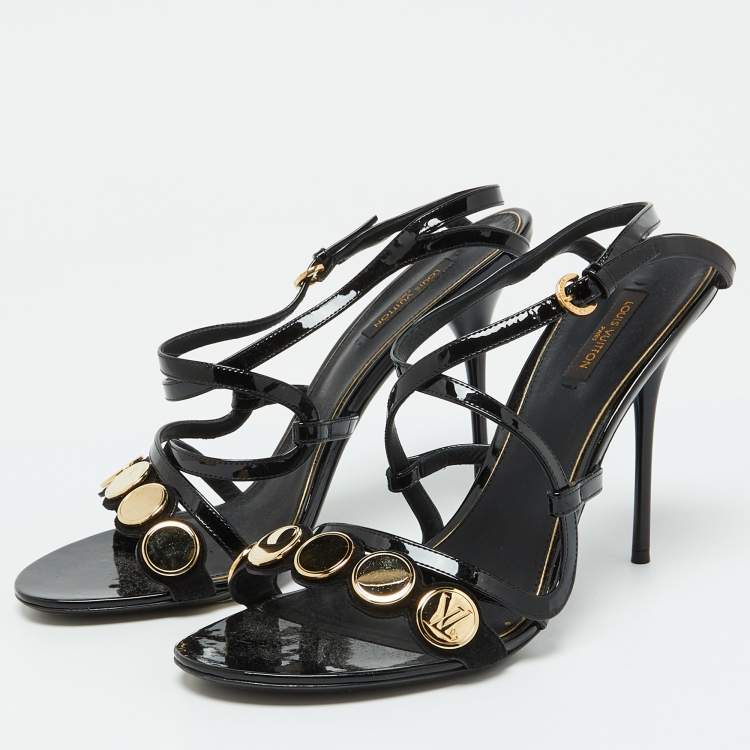 Pre Owned Louis Vuitton Black Patent Leather Criss Cross Strappy Sandals Size 40