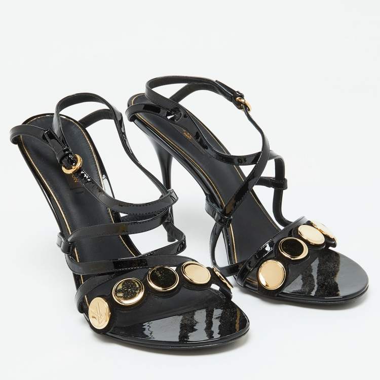 Pre Owned Louis Vuitton Black Patent Leather Criss Cross Strappy Sandals Size 40