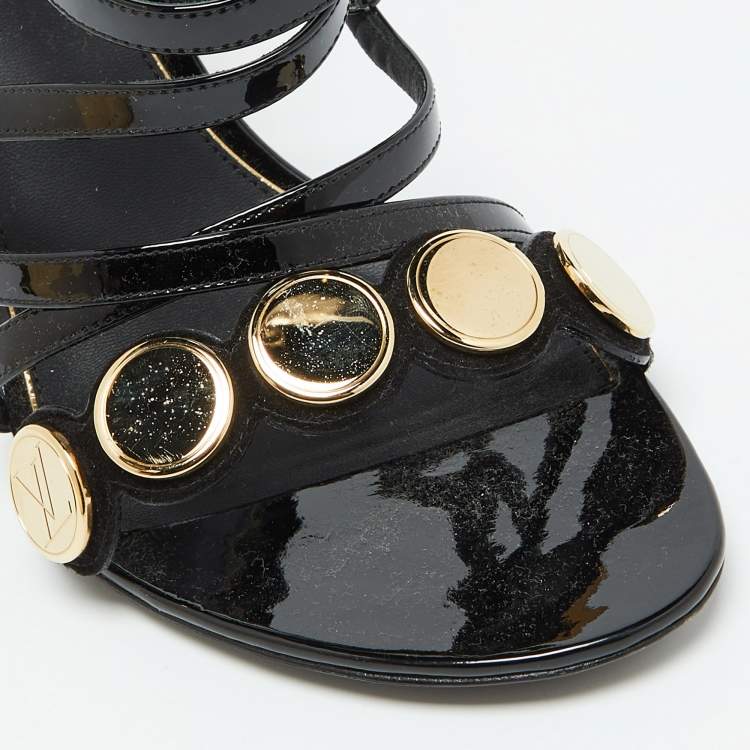 Pre Owned Louis Vuitton Black Patent Leather Criss Cross Strappy Sandals Size 40