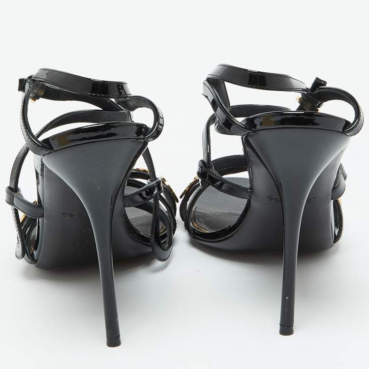 Pre Owned Louis Vuitton Black Patent Leather Criss Cross Strappy Sandals Size 40