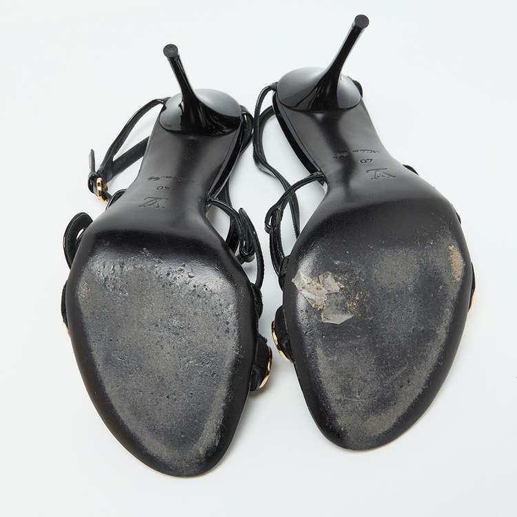 Pre Owned Louis Vuitton Black Patent Leather Criss Cross Strappy Sandals Size 40
