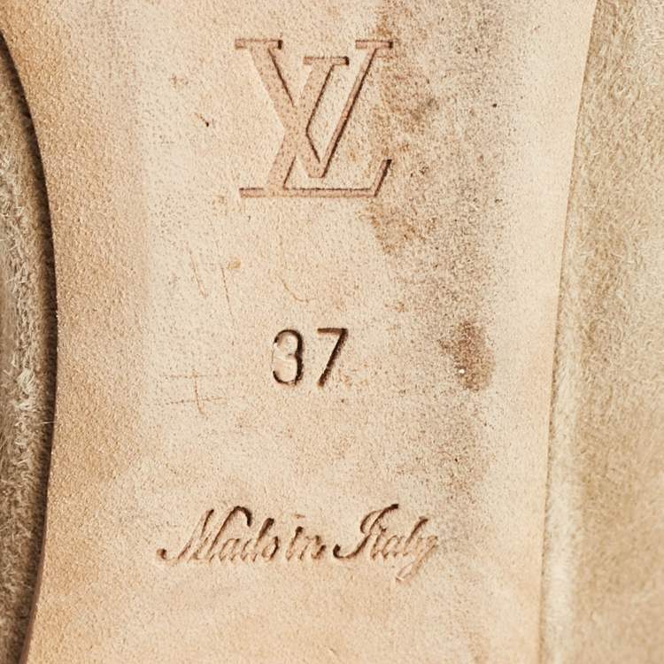 Pre Owned Louis Vuitton Beige Patent Leather and Suede Elba Scrunch Ballet Flats Size 37