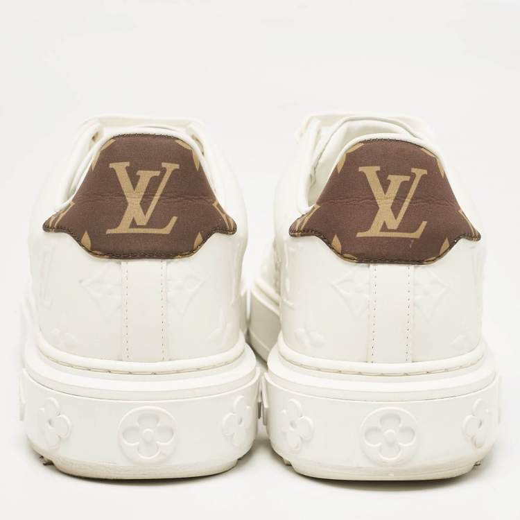 Pre Owned Louis Vuitton White Leather Time Out Lace Up Sneakers Size 39