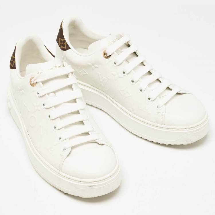 Pre Owned Louis Vuitton White Leather Time Out Lace Up Sneakers Size 39