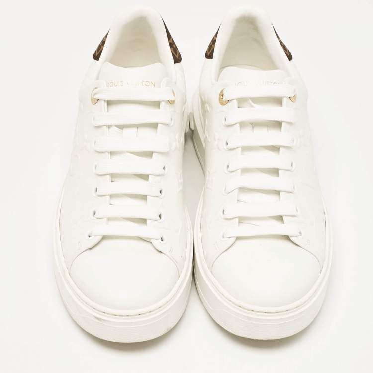 Pre Owned Louis Vuitton White Leather Time Out Lace Up Sneakers Size 39