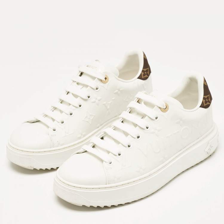 Pre Owned Louis Vuitton White Leather Time Out Lace Up Sneakers Size 39