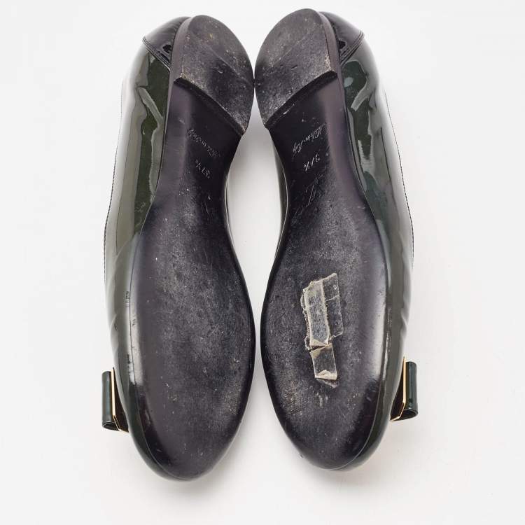 Pre Owned Louis Vuitton Green/Black Patent Leather Ballet Flats Size 37.5