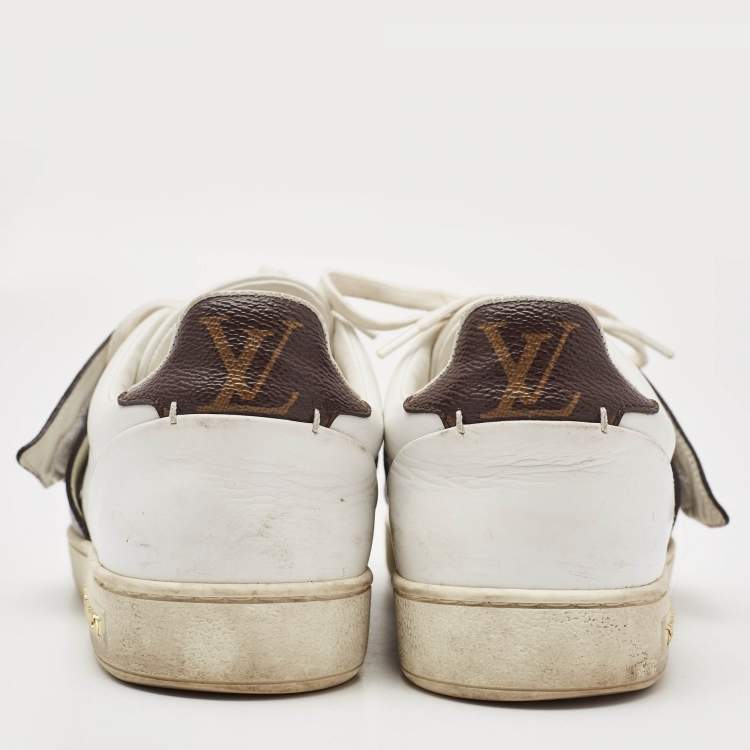 Pre Owned Louis Vuitton White/Brown Monogram Canvas and Leather Frontrow Sneakers Size 36
