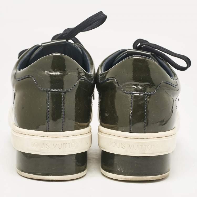 Pre Owned Louis Vuitton Dark Green Patent Leather Lace Up Sneakers Size 37.5