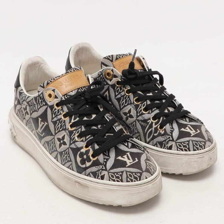 Pre Owned Louis Vuitton Blue Jacquard Since 1854 Timeout Sneakers Size 36