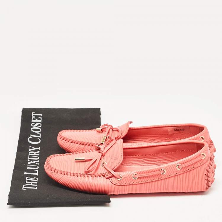 Pre Owned Louis Vuitton Orange Epi Leather Bow Slip On Loafers Size 37