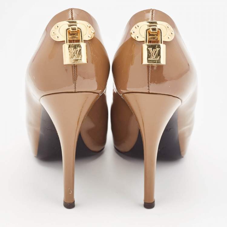 Pre Owned Louis Vuitton Brown Patent Leather Oh Really! Peep Toe Pumps Size 36