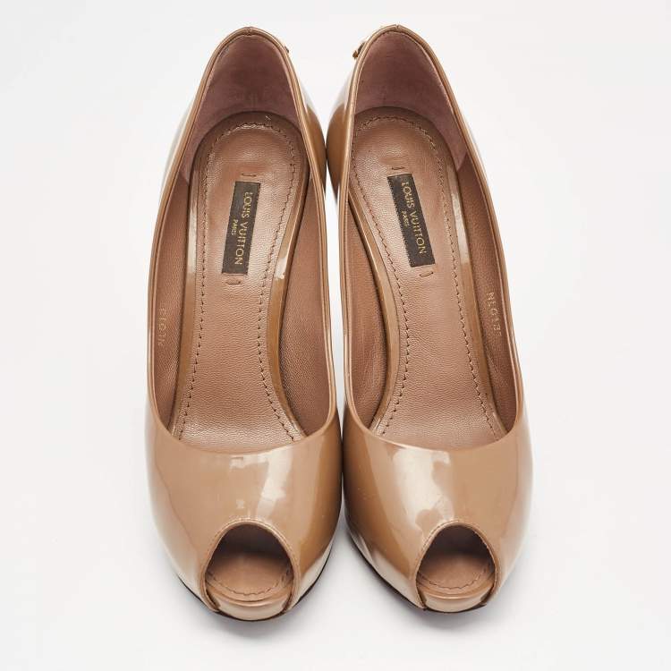Pre Owned Louis Vuitton Brown Patent Leather Oh Really! Peep Toe Pumps Size 36