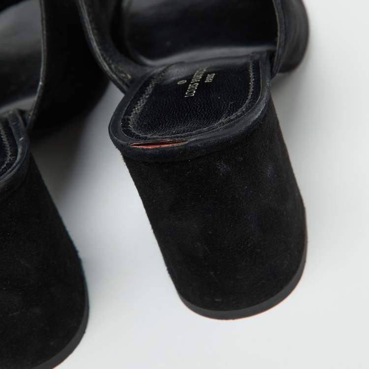 Pre Owned Louis Vuitton Black Suede Bahiana Block Heel Mules Size 39