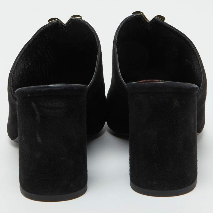 Pre Owned Louis Vuitton Black Suede Bahiana Block Heel Mules Size 39