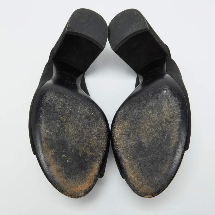 Pre Owned Louis Vuitton Black Suede Bahiana Block Heel Mules Size 39