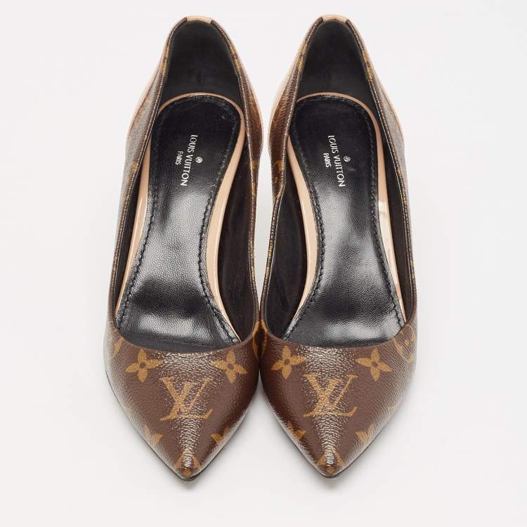 Pre Owned Louis Vuitton Brown/Beige Leather and Patent Leather Chérie Pumps Size 36