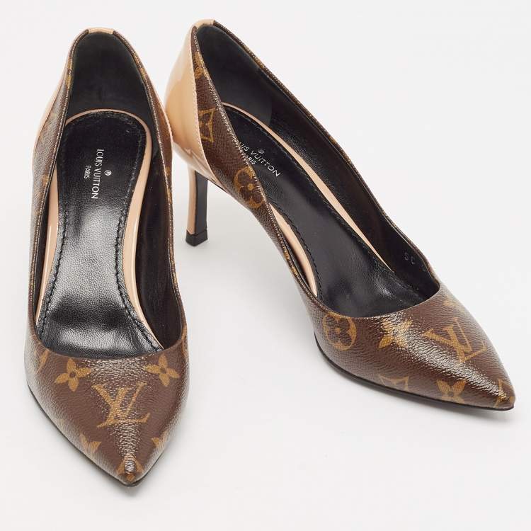 Pre Owned Louis Vuitton Brown/Beige Leather and Patent Leather Chérie Pumps Size 36