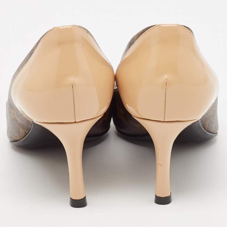 Pre Owned Louis Vuitton Brown/Beige Leather and Patent Leather Chérie Pumps Size 36