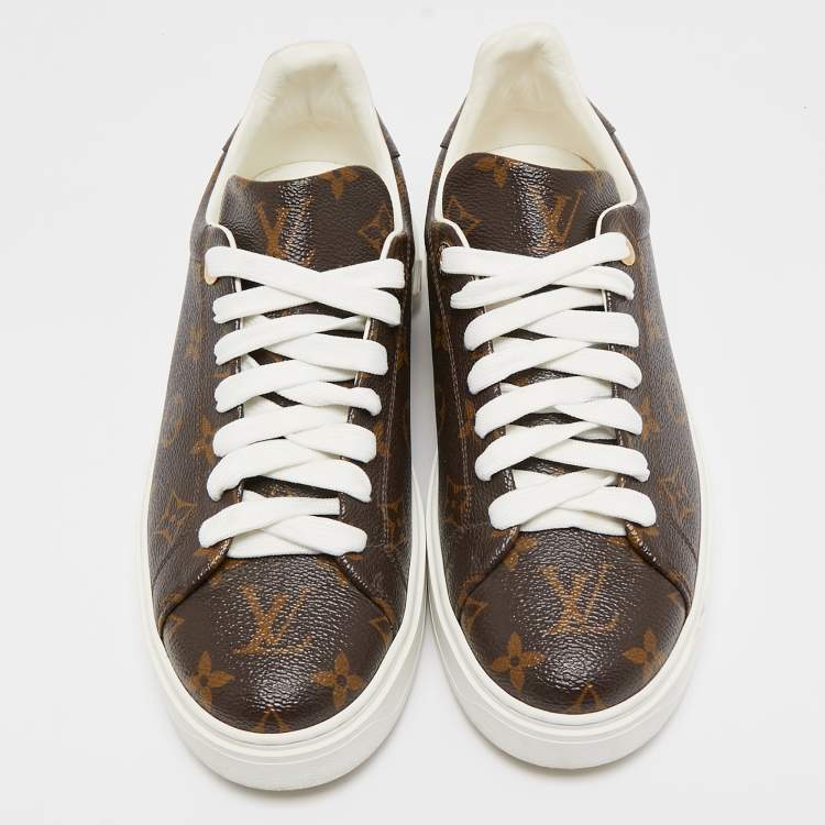 Pre Owned Louis Vuitton Brown Monogram Canvas Time Out Lace Up Sneakers Size 40
