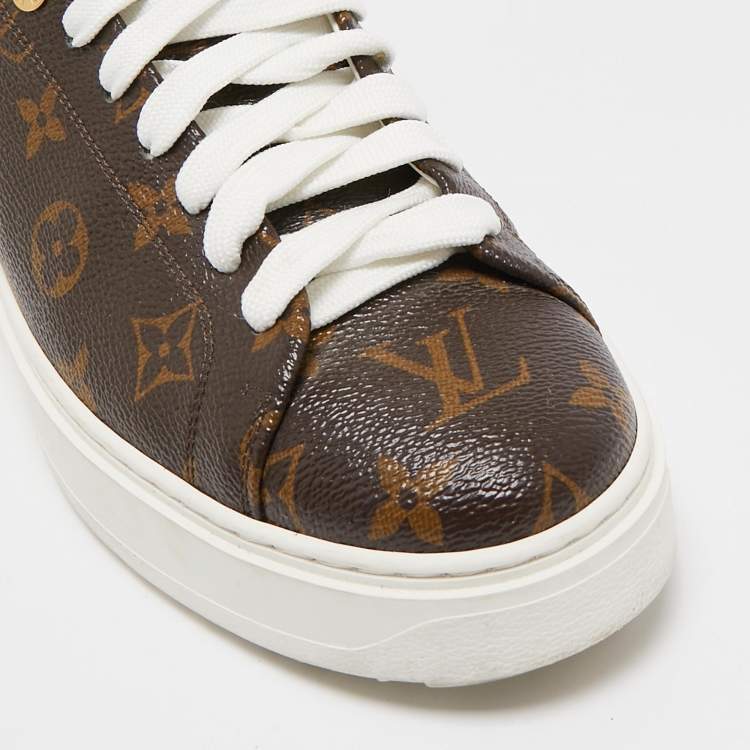 Pre Owned Louis Vuitton Brown Monogram Canvas Time Out Lace Up Sneakers Size 40